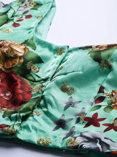 Green Floral Semi-Stitched Myntra Lehenga & Unstitched Blouse with Dupatta